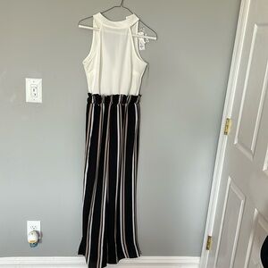 Francesca’s white top jumpsuit with black striped pants nwt